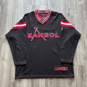 Vintage Kangol Mens Hockey Jersey Style Long Sleeve Shirt Black Red XL
